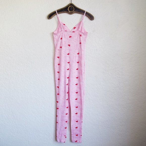ASOS Heart Print Pink White Stretch Pajama Jumpsuit Catsuit Unitard Sz 2 XS - Picture 2 of 5